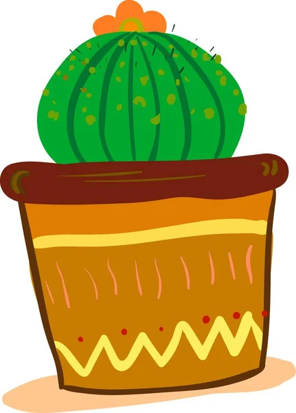 Roślina Okrągła Kaktus Gliniany Pot Wektor Lub Kolor Ilustracji — Wektor stockowy