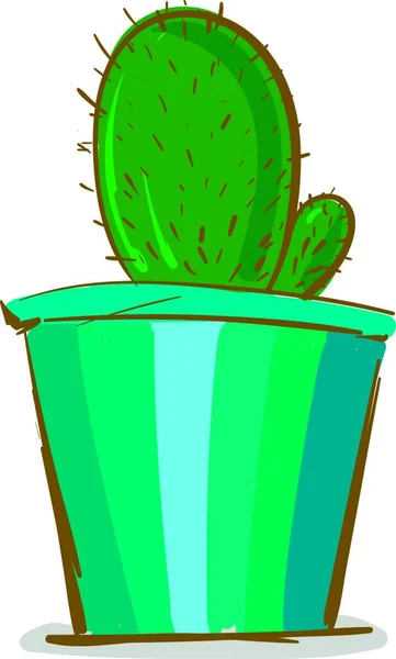 Planta Cactus Maceta Azul Vector Ilustración Color — Archivo Imágenes Vectoriales