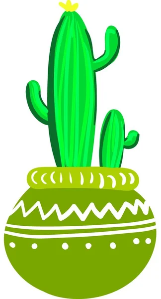 Pot Kaktus Dalam Earthen Pot Vector Atau Color Illustration - Stok Vektor