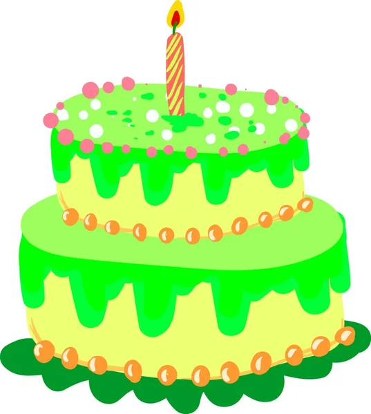 Twee Laags Cake Gele Groene Vector Kleuren Illustratie — Stockvector