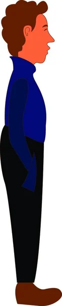 Chłopiec Niebieskim Sweter Wysokim Szyją Czarne Spodnie Wektor Lub Kolor — Wektor stockowy