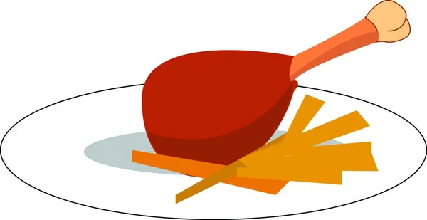 鸡腿片断和炸薯条向量或颜色例证 — 图库矢量图片