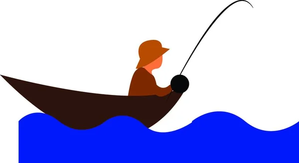Man Fishing Deep Water Vector Color Illustration — Stock Vector
