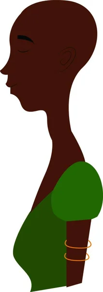 Bald Africa Woman Green Dress Vector Color Illustration — Stock Vector