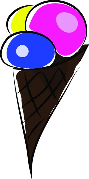Cône Crème Glacée Avec Trois Vecteurs Saveur Différents Illustration Couleur — Image vectorielle