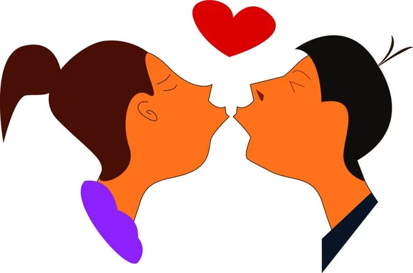 Young Couple Kissing Vector Color Illustration — Stock Vector