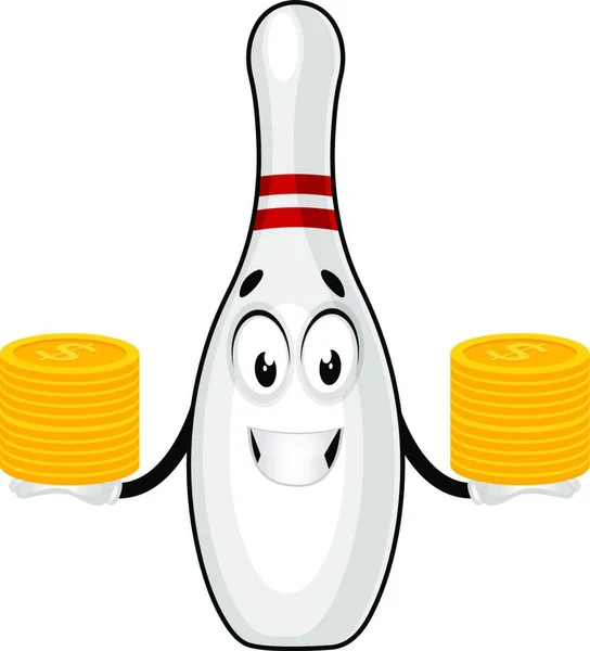 Bowling Pin Érmékkel Illusztráció Vektor Fehér Háttér — Stock Vector
