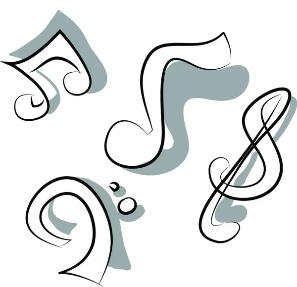 Notas Musicais Doodle Vector Ilustração Cores —  Vetores de Stock