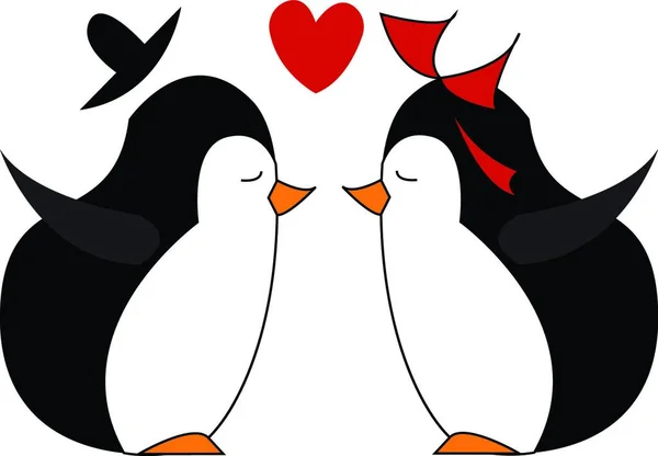 愛のベクトルやカラーイラストでペンギン — ストックベクタ