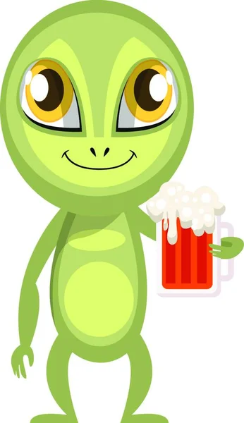 Alien Met Bier Illustratie Vector Witte Achtergrond — Stockvector