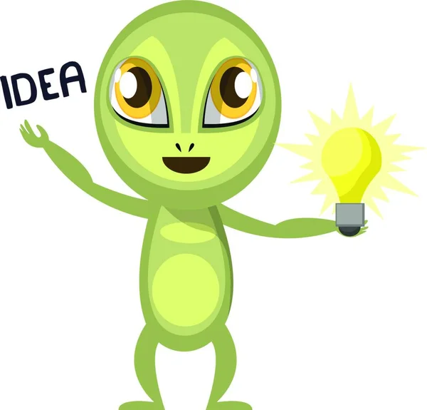 Alien Met Een Idee Illustratie Vector Witte Achtergrond — Stockvector