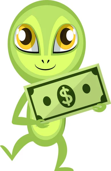 Alien Segurando Dinheiro Ilustração Vetor Fundo Branco — Vetor de Stock