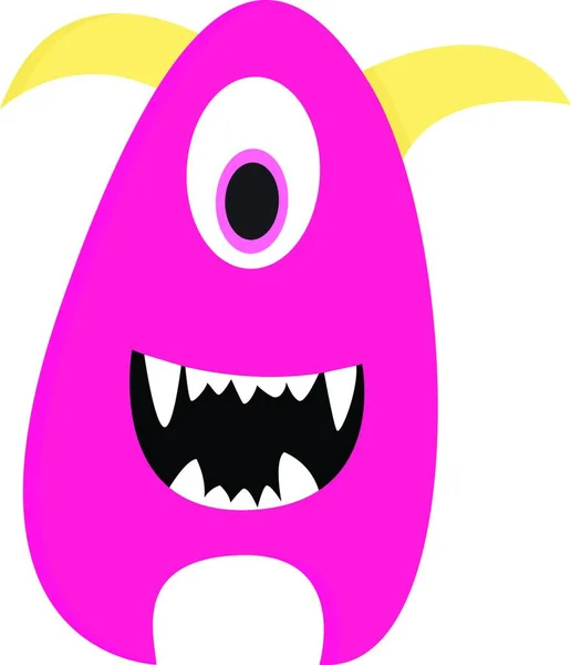 Cute Smiling Pink One Eyed Monster Yellow Horns Vector Illustration — Stock Vector