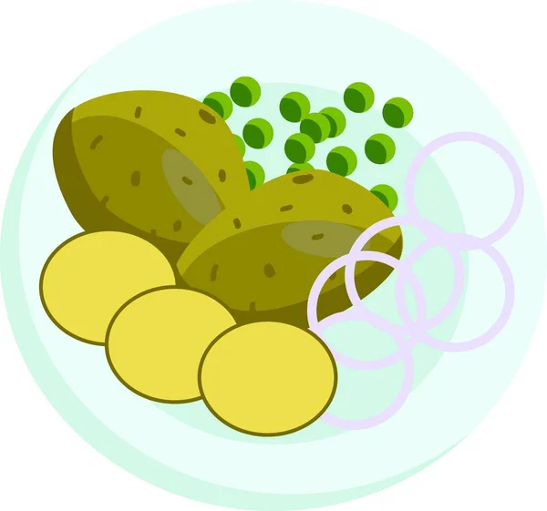 Ilustración Vectorial Plato Con Frijoles Patata Cebolla Sobre Fondo Blanco — Vector de stock