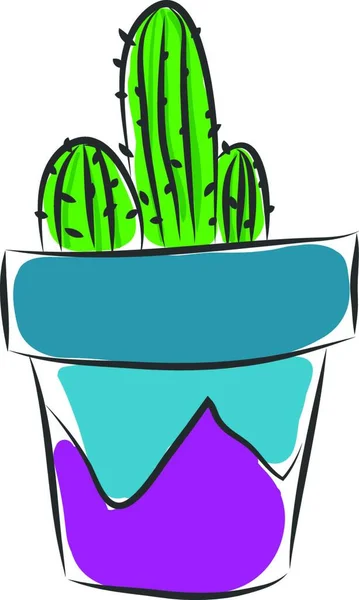 Kaktus Dalam Gambar Vektor Vas Biru Dan Ungu Pada Latar - Stok Vektor