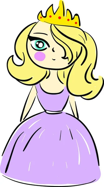 Dessin Animé Une Princesse Robe Violette Avec Longs Cheveux Blonds — Image vectorielle