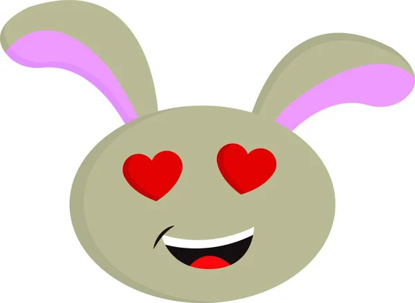 米色兔子与红色心脏形状眼睛微笑的向量例证在白色背景 — 图库矢量图片