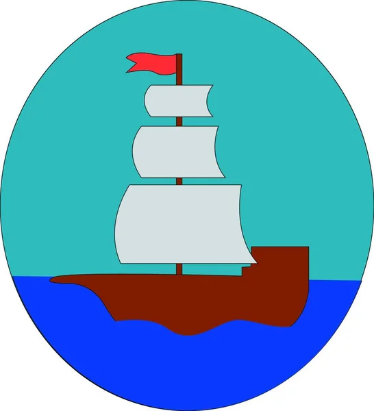 Desenhos Animados Simples Navio Vela Azul Ilustração Vetor Água Círculo — Vetor de Stock