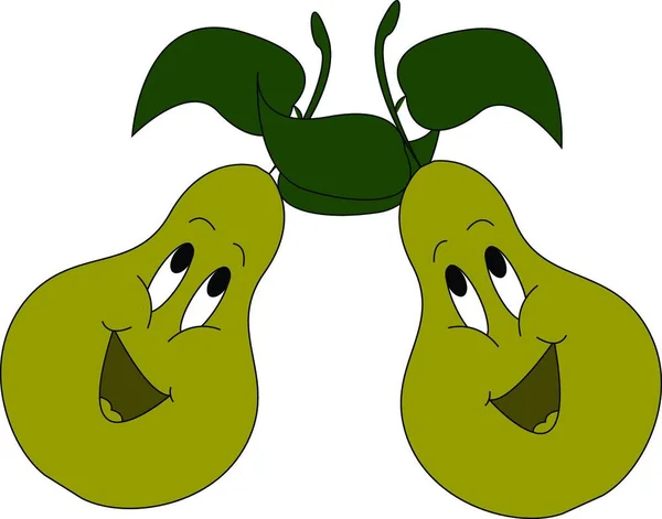 Kreskówka Dwóch Śpiewających Zielonych Gruszek Zielonych Liści Ilustracji Wektorowych Białym — Wektor stockowy