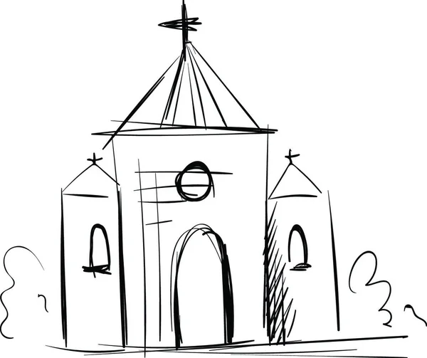 Einfache Schwarz Weiß Skizze Einer Kirchlichen Vektorillustration Auf Weißem Hintergrund — Stockvektor