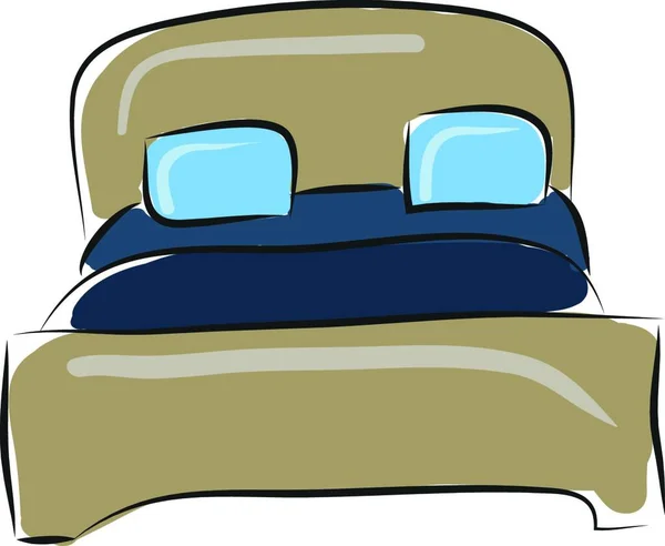 白い背景の青いベッドシートのベクトル Illustartion が付いている簡単なベッド — ストックベクタ