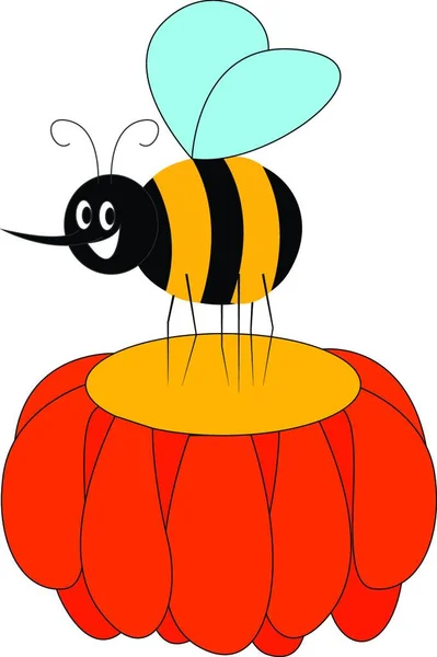 Glückliche Biene Auf Dem Orangen Blumenvektor Illustration Auf Weißem Hintergrund — Stockvektor