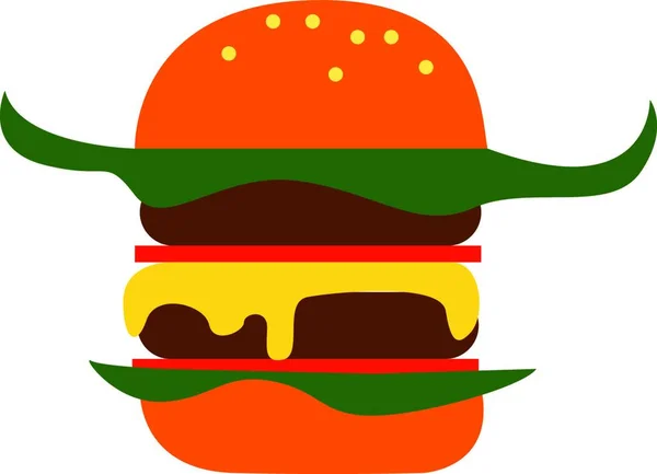 Simple Cartoon Big Burger Vector Illustration White Background — Stock Vector