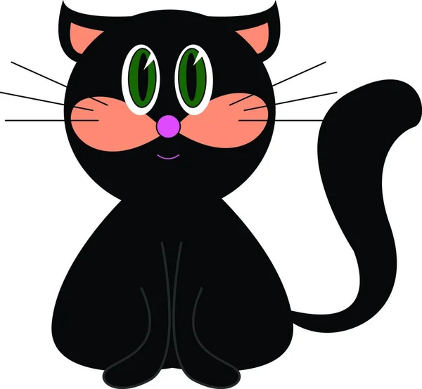 Little Black Cat Vector Illustration White Background — Stock Vector