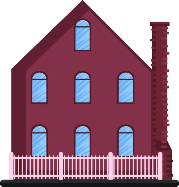 Мультфільм Червона Будівля Блакитними Вікнами Векторна Ілюзія Білому Тлі — стоковий вектор