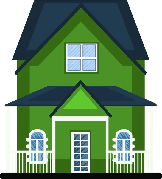 Kreslená Zelená Budova Modrým Střešním Vektorem Illustartion Bílém Pozadí — Stockový vektor