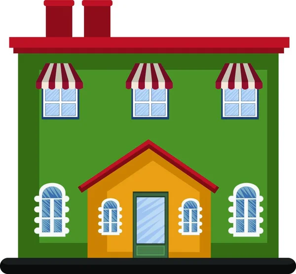 Desenhos Animados Edifício Verde Com Vermelho Telhado Vetor Ilusão Fundo —  Vetores de Stock