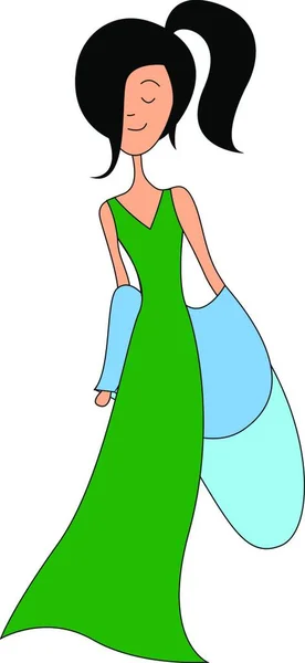 Mädchen Grünem Kleid Illustration Vektor Auf Weißem Hintergrund — Stockvektor