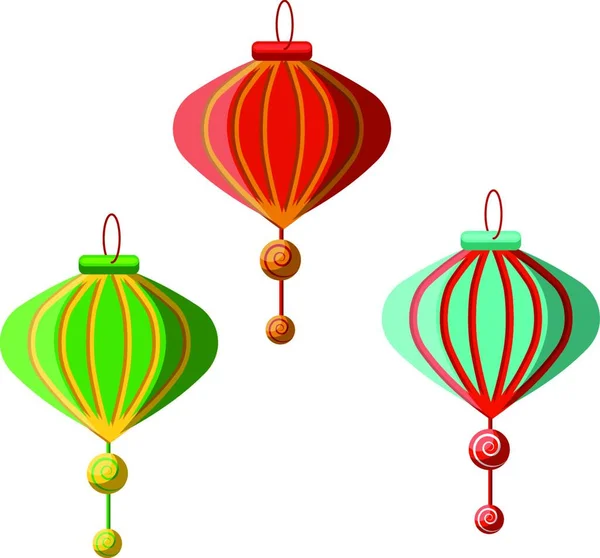 Traditionele Chinese Lantaarns Voor Chinees Nieuwjaar Decoratieillustratie Vector Witte Achtergrond — Stockvector