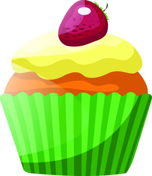 Cupcake Vanille Avec Glaçure Jaune Vecteur Illustration Fraise Sur Fond — Image vectorielle