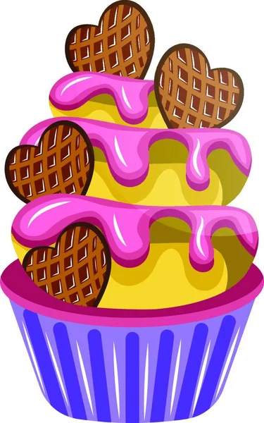 クッキーとカラフルなカップケーキイラストベクトル白の背景 — ストックベクタ