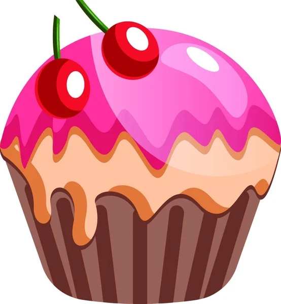 Cupcake Chocolat Avec Vecteur Illustration Cerises Sur Fond Blanc — Image vectorielle