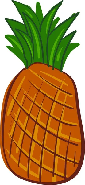 上面に緑色の葉を持つオレンジ色のパイナップル全体の図面ベクトルカラー図面またはイラスト — ストックベクタ
