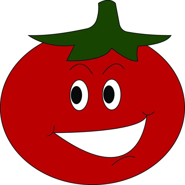 Ένα Σκίτσο Ενός Ευτυχισμένη Ντομάτα Μάτια Φρύδια Στόμα Και Πηγούνι — Διανυσματικό Αρχείο