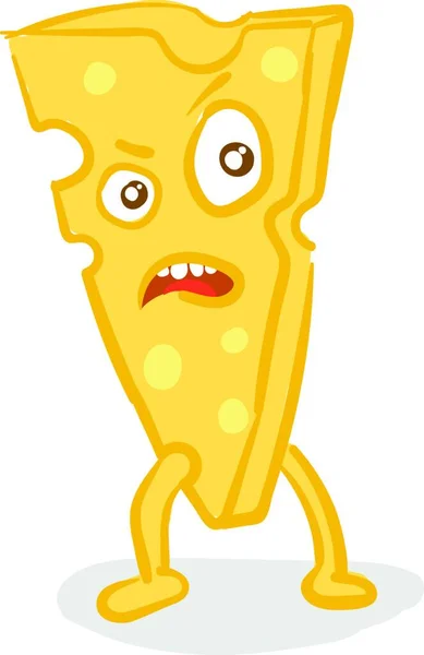 一种三角形的黄色奶酪的图片 有两条腿 脸上有生气的表情 — 图库矢量图片