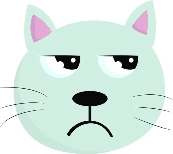 愤怒的蓝猫的脸 粉红的耳朵有6个胡须 嘴巴向下弯曲 呈矢量色图画或图解 — 图库矢量图片
