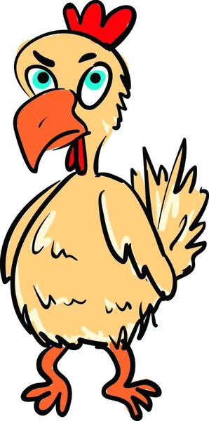 Chicken Blue Eyes Orange Beak Legs Red Comb Wattles Angry — Stock Vector