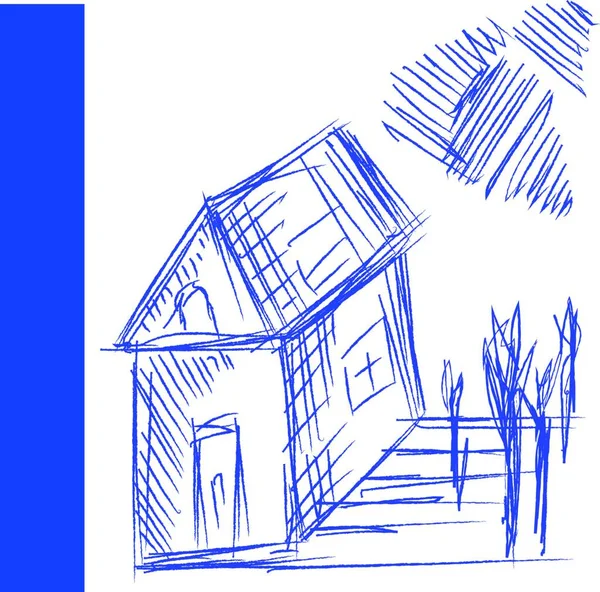 Ручка Рисунок Дома Одной Дверью Одно Окно Сторону Одно Чердачное — стоковый вектор