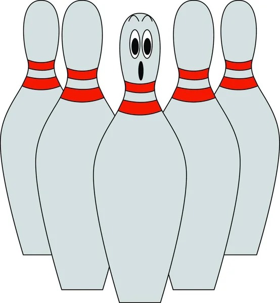 Ein Satz Von Fünf Grau Gefärbten Bowlingpins Mit Einem Pin — Stockvektor