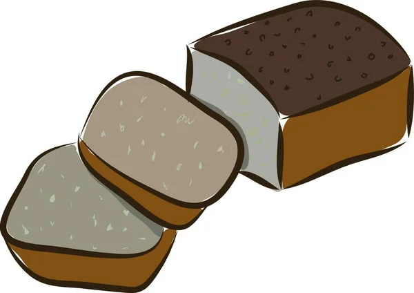 Ein Laib Braunes Brot Zwei Scheiben Geschnitten Vektorfarbenzeichnung Oder Illustration — Stockvektor