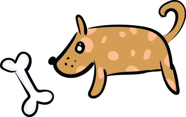 Ein Brauner Hund Mit Rosa Flecken Betrachtet Ein Stück Knochenvektorfarbzeichnung — Stockvektor