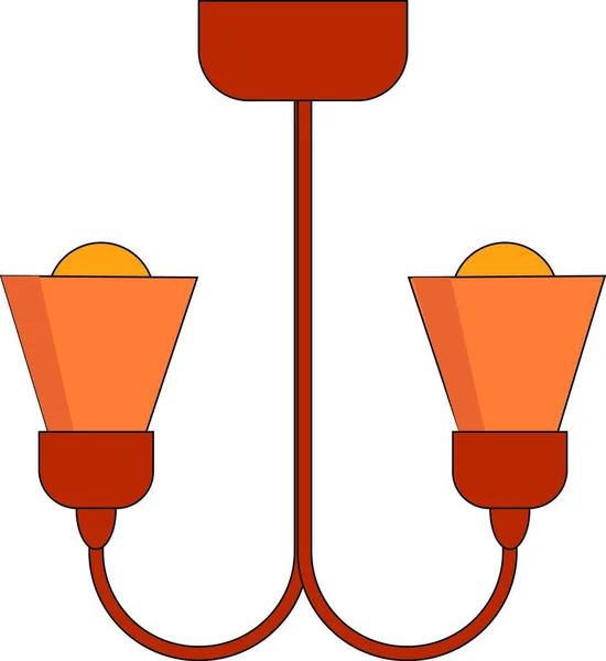 吊灯一种红色的吊灯 有两个黄色灯泡挂在天花板矢量彩绘或插图上 — 图库矢量图片