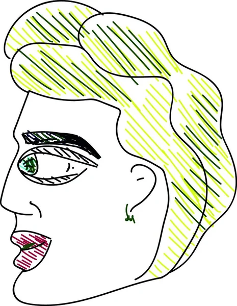 ブロンドの髪の青い目とピンクの唇のベクトルカラー図面やイラストを持つ男の側の顔の図面 — ストックベクタ