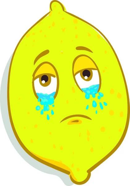 Large Sad Yellow Lemon Tears Eyes Vector Color Drawing Illustration — Stock Vector