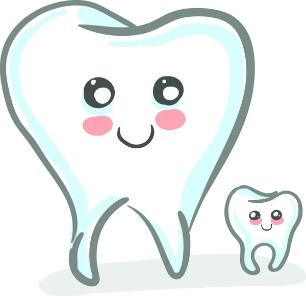 Dois Dentes Com Rosto Sorridente Colocados Lado Outro Desenho Ilustração —  Vetores de Stock