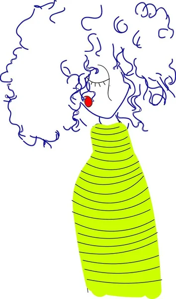 Uma Menina Com Cabelos Curtos Crespos Curly Usando Desenho Ilustração — Vetor de Stock